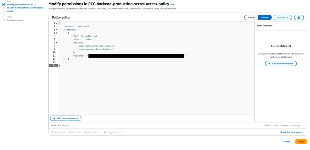 aws secret access policy template