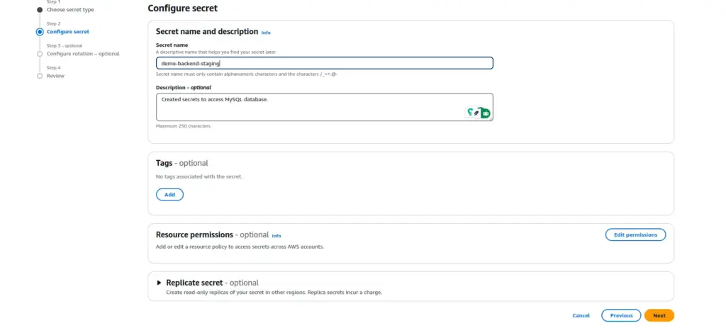 aws secrets manager add name