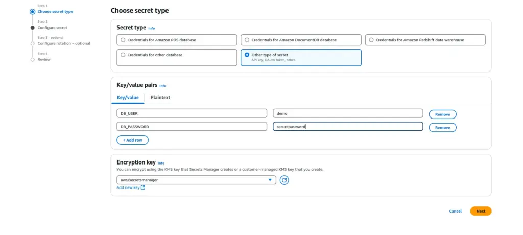 aws secrets manager add secrets 1